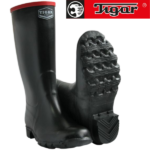 Висока црна работничка чизма со црвена трака